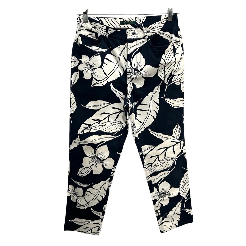 Lauren Ralph Lauren Womens Floral Print Straight-Leg Pants Size 8 98% Cotton 2%